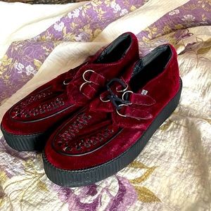 Maroon velvet platform TUK oxfords